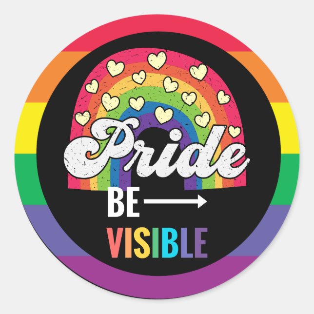Pegatina Redonda Mes de orgullo LGBT con arco iris ser visible (Anverso)