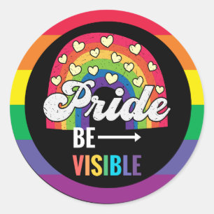Pegatina Redonda Mes de orgullo LGBT con arco iris ser visible