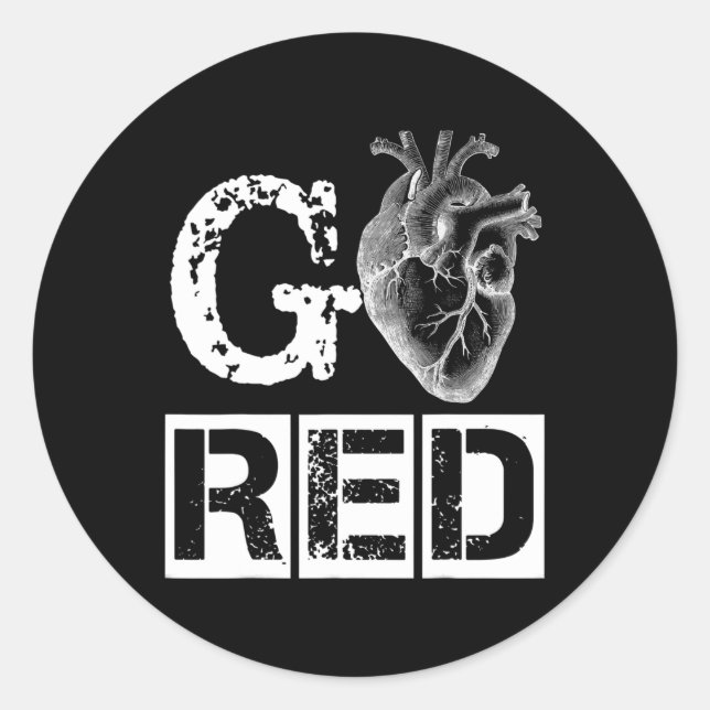 Pegatina Redonda Mes de Salud Febrero Salud Cardíaca Estadounidense (Anverso)