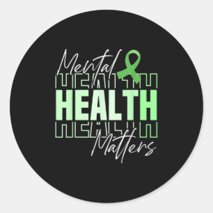 Pegatina Redonda Mes de Salud Mental Usamos Salud Mental Verde Aw