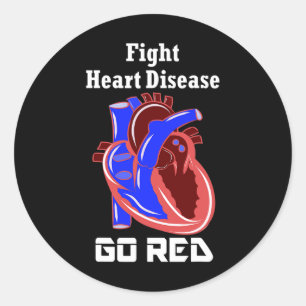 Pegatina Redonda Mes del Corazón Americano Ve Rojo Por la Concienci