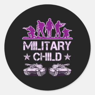 Pegatina Redonda Mes Del Niño Militar Para Niños Camo Milit Púrpura