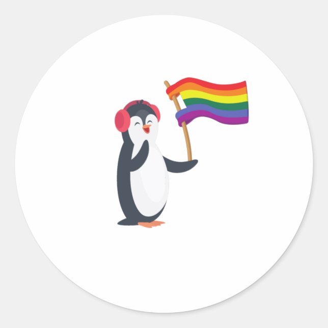 Pegatina Redonda Mes del Orgullo Gay Pingüino Homosexual LGBT (Anverso)
