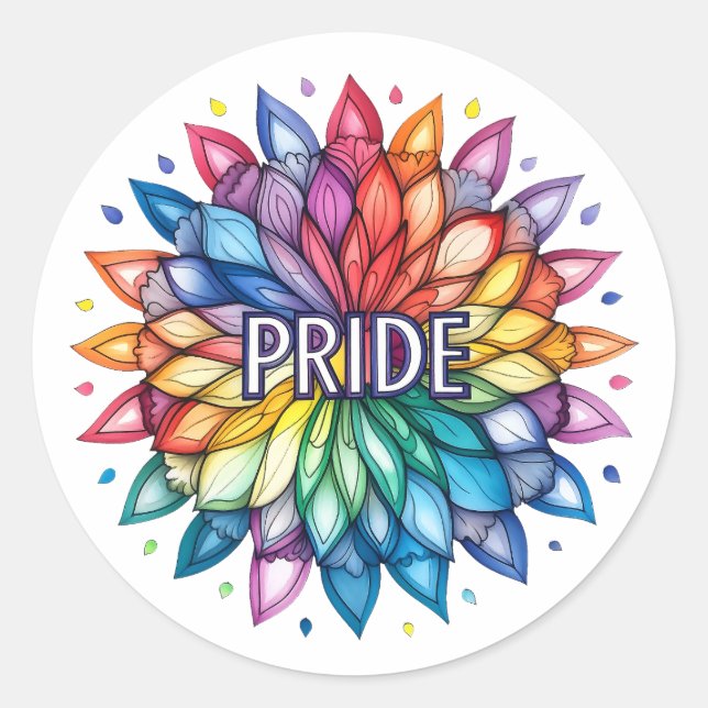 Pegatina Redonda Mes del ORGULLO radiante Mandala (Anverso)