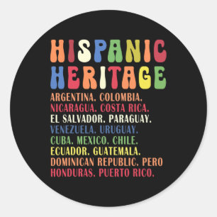 Pegatina Redonda Mes del Patrimonio Hispano Países Nombres Tee