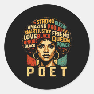 Pegatina Redonda Mes del Poeta de la Historia Negra Arte Orgulloso