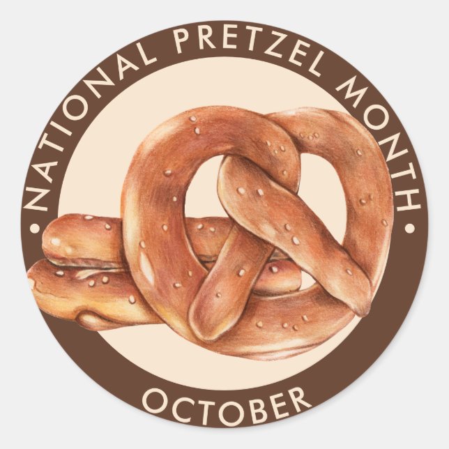 Pegatina Redonda Mes nacional de Pretzel, octubre, pretzel suave (Anverso)