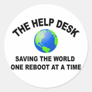 Pegatina Redonda Mesa de Ayuda Salvando el Mundo una Reboot a la Ve