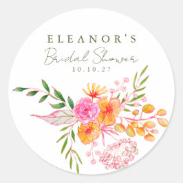 Pegatina Redonda Mesa de novia de acuarela floral rosa naranja lind