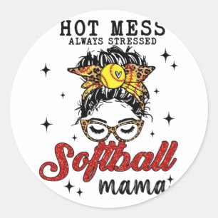 Pegatina Redonda Mess Siempre Destacó Softball Mama