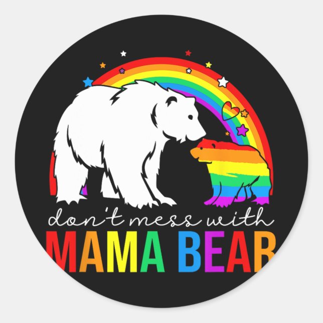 Pegatina Redonda Mess with Mama Bear Lgbt Orgullo divertido Mamá Ma (Anverso)