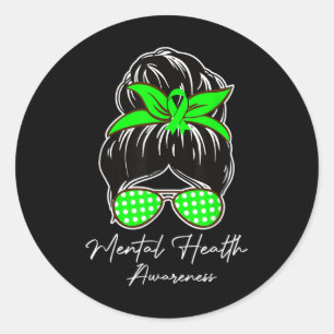 Pegatina Redonda Messy Bun Salud Mental S Conciencia De La Salud Me