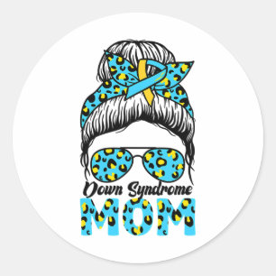 Pegatina Redonda Messy Bun Sungl Leopard Down Syndrome Awareness Mo