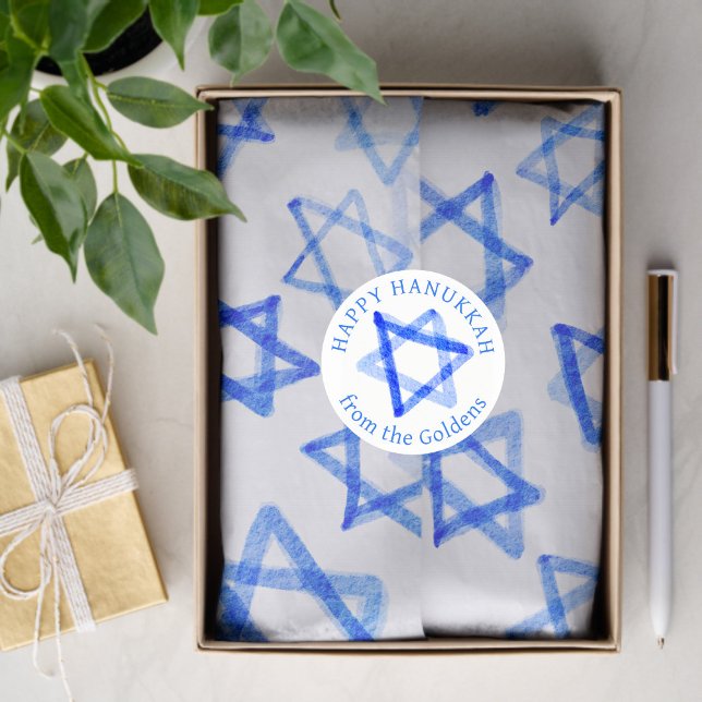 Pegatina Redonda Messy Watercolor Stars CUSTOM Hanukkah  (Messy Watercolor Stars CUSTOM Hanukkah Classic Round Sticker
)