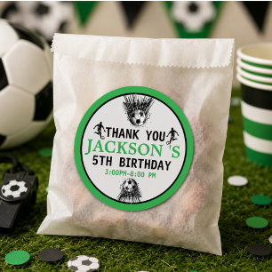 Pegatina Redonda ¡Meta! Fiesta de cumpleaños número 5 de fútbol