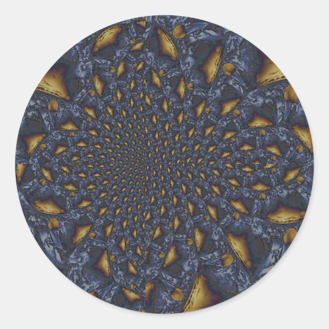 Pegatina Redonda Metalizado de fundición azul dorada y plateada (Anverso)