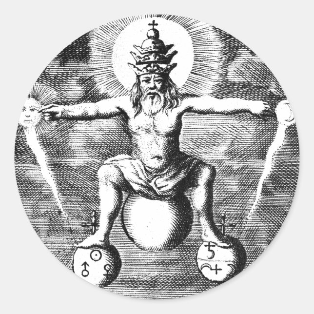 Pegatina Redonda Metamorfosis de metales en alquimia (Anverso)