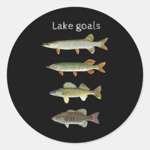 Pegatina Redonda Metas del lago Pesca Musky Pike Walleye Boca Peque
