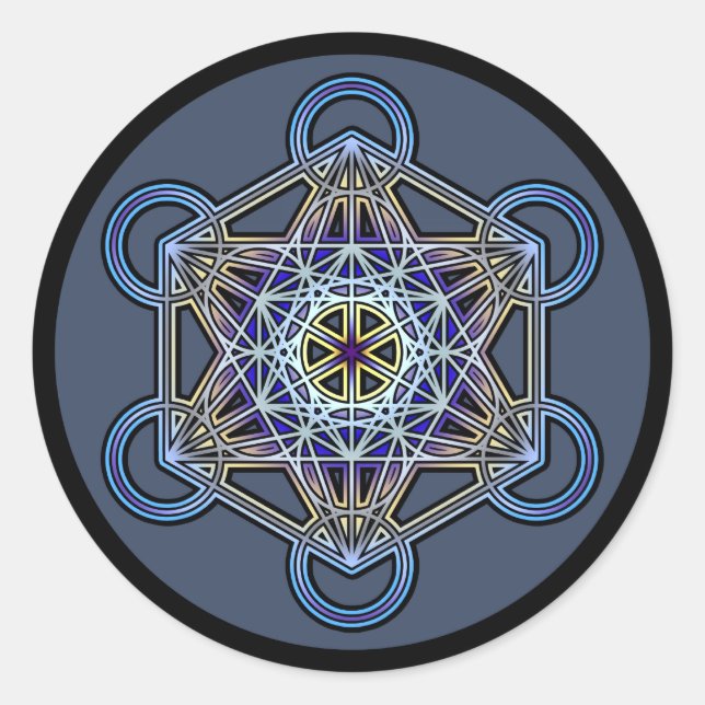 Pegatina Redonda metatrón-cubo-mandala-3 (Anverso)