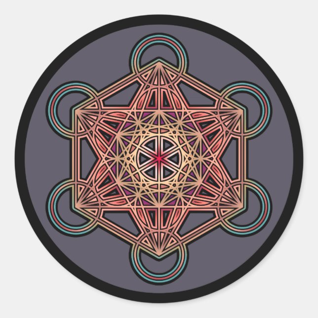 Pegatina Redonda metatrón-cubo-mandala-4 (Anverso)