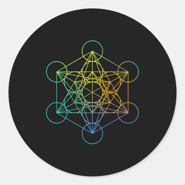 Pegatina Redonda Metatrons Cube Sacred Geometry Funny Family Retro  (Anverso)