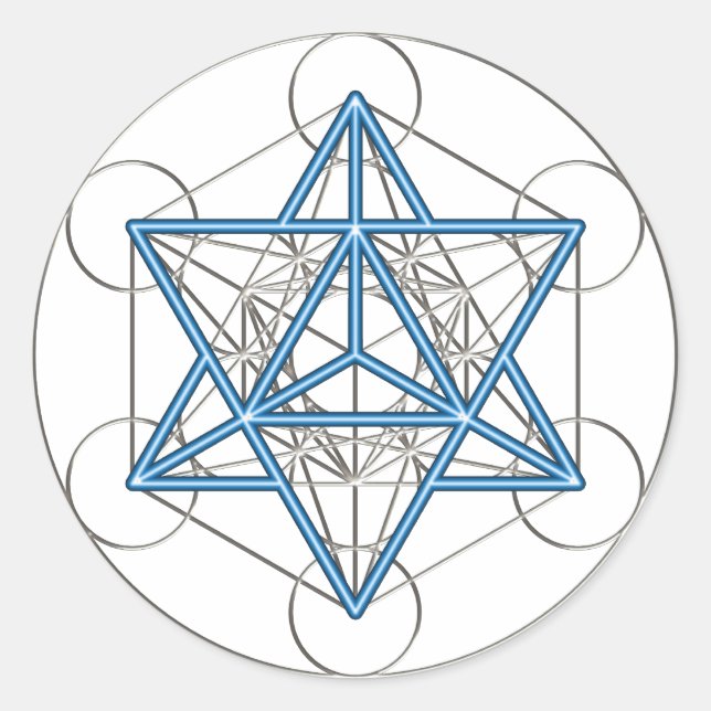 Pegatina Redonda Metatrons dado - Merkaba estrella Tetraeder - (Anverso)
