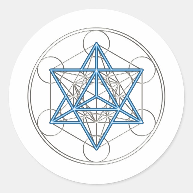 Pegatina Redonda Metatrons dado - Merkaba estrella Tetraeder - (Anverso)