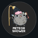 Pegatina Redonda Meteor Shower Funny Science Pun Dark BG<br><div class="desc">El Meteor Shower Funny Science Pun cuenta con una roca de meteoros con ducha. Gracioso regalo de Pun para la familia y amigos que aman los lindos juegos de palabras de ciencia.</div>