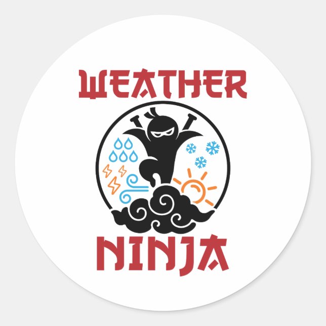 Pegatina Redonda Meteorólogo Ninja Meteorología Weatherman (Anverso)