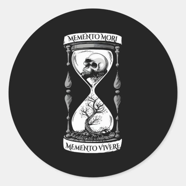 Pegatina Redonda Meto Mori Meto Vivere Skull Stoic Meto Mori (Anverso)