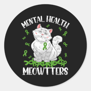 Pegatina Redonda Métodos de Salud Mental para Gatos Amantes de la S