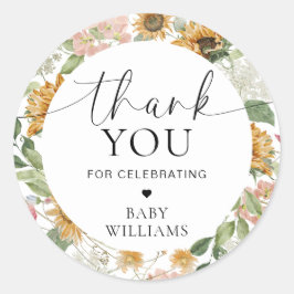 Pegatina Redonda Mews Sunflower Fall Baby Shower Gracias