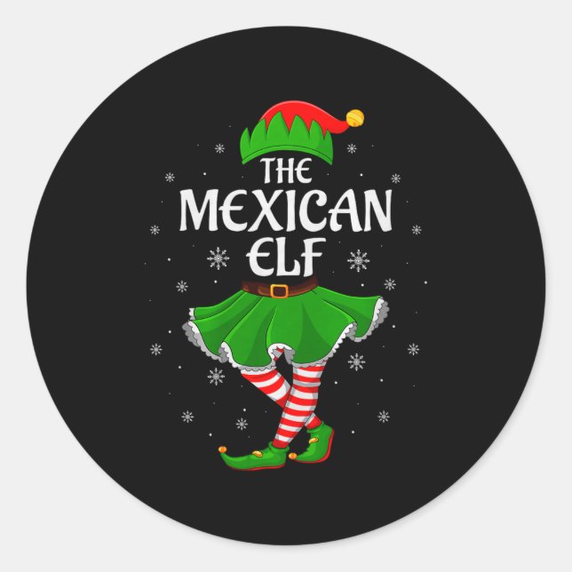 Pegatina Redonda Mexican Elf Christmas Family Girls Women Elf Squad (Anverso)