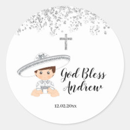 Pegatina Redonda Mexican Silver Charro Baptism Sticker