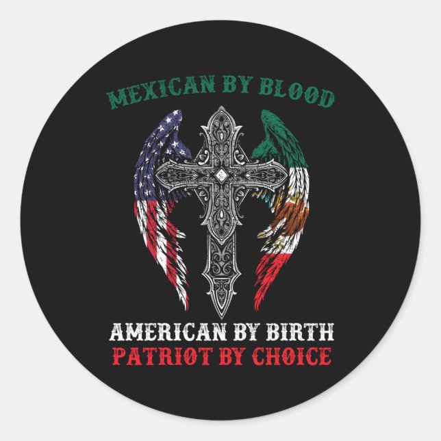Pegatina Redonda Mexicano De Blood American Por Nacer Patriot De Ch (Anverso)