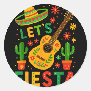 Pegatina Redonda mexicano vamos fiesta guitarra cinco de mayo