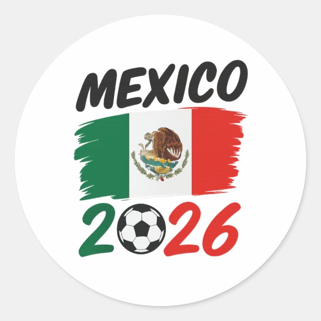 Pegatina Redonda Mexico 2026 Soccer Fan Design with Football (Anverso)