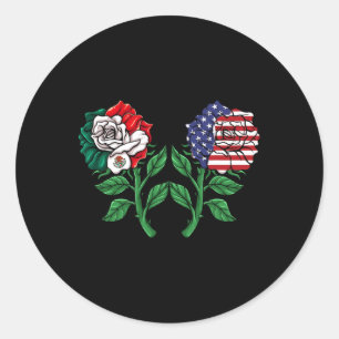 Pegatina Redonda México Bandera Estadounidense Bandera Mexicana Ros