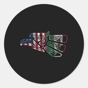 Pegatina Redonda México Bandera Estadounidense Patriota Bandera Mex