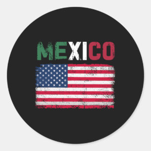 Pegatina Redonda México Bandera Estadounidense Patriota Bandera Mex
