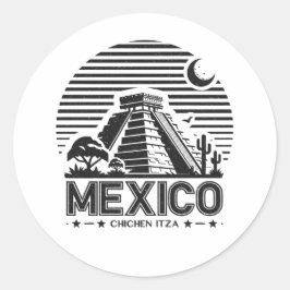 Pegatina Redonda México Chichen Itza