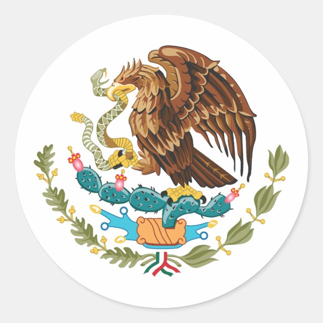 Pegatina Redonda Mexico country coat arms symbol emblem eagle (Anverso)