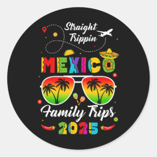 Pegatina Redonda México Familia Vacaciones Cancún 2025 Straight Tri