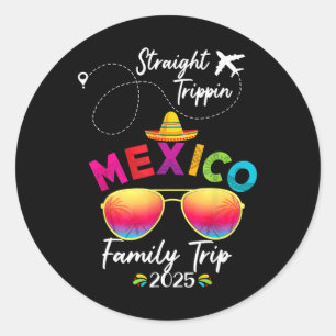 Pegatina Redonda México Familia Vacaciones Cancún 2025 Straight Tri