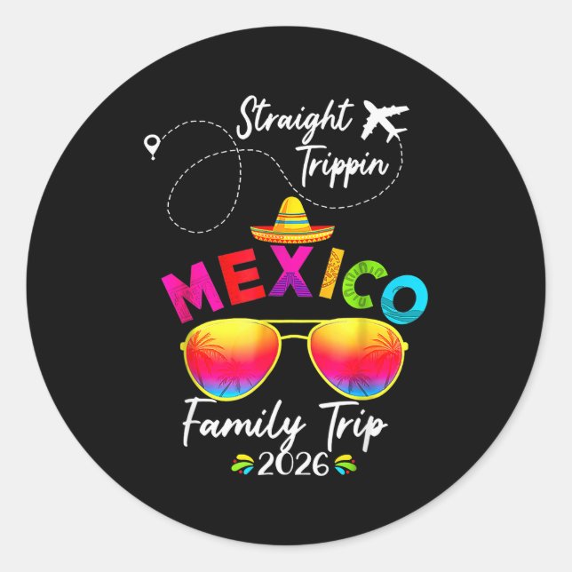 Pegatina Redonda Mexico Family Vacation Cancun 2026 Straight Tripn  (Anverso)