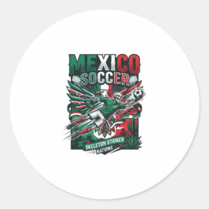 Pegatina Redonda México Fútbol Esqueleto Delantero Naciones Premium