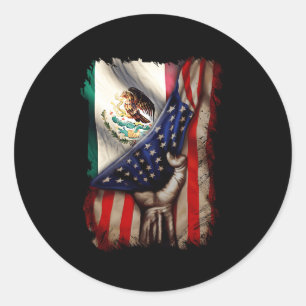 Pegatina Redonda México: Raíces Americanas Bandera Mexicana Llaman