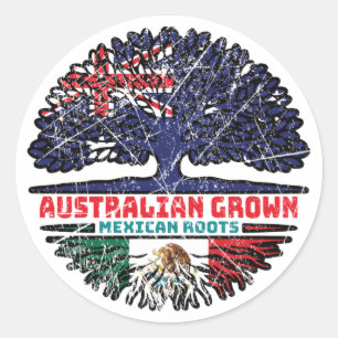 Pegatina Redonda México Raíces de árboles australianos mexicanos