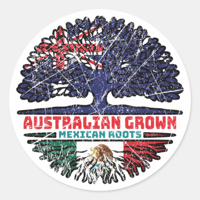 Pegatina Redonda México Raíces de árboles australianos mexicanos (Anverso)