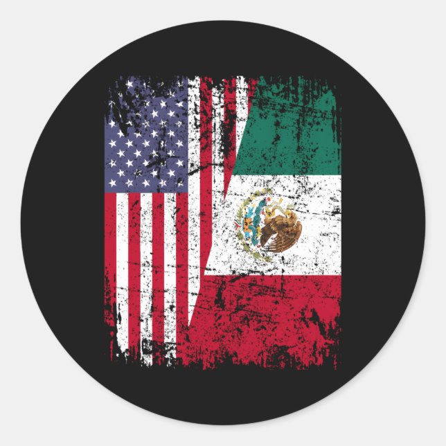 Pegatina Redonda México Rota Bandera Media Americana México (Anverso)